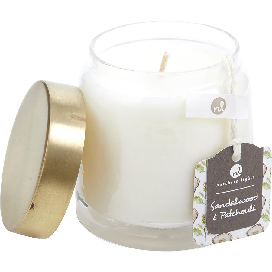 SANDALWOOD & PATCHOULI by Northern Lights - SCENTED SOY GLASS CANDLE 10 OZ