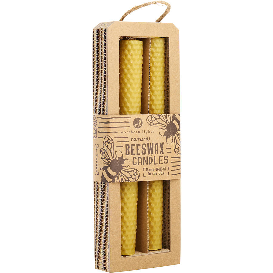 BEESWAX NATURAL by Northern Lights - 8" TAPER CANDLE (2 PACK)