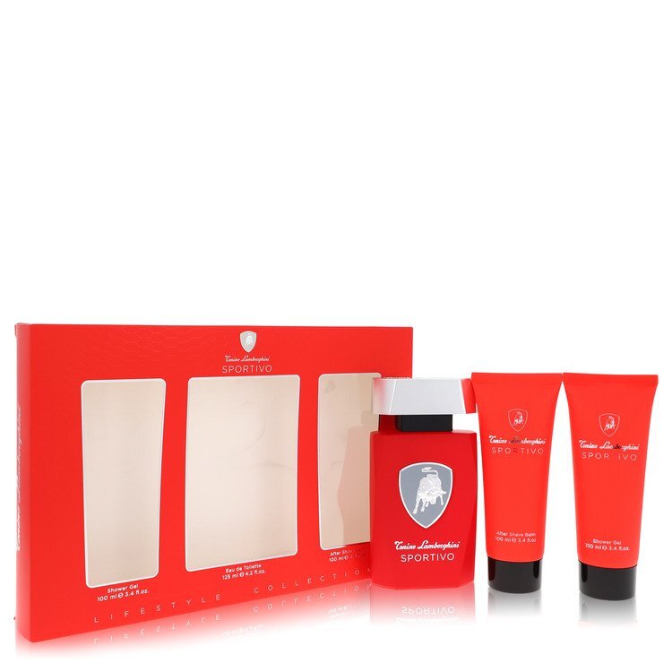 Lamborghini Sportivo by Tonino Lamborghini Gift Set -- 4.2 oz Eau De Toilette Spray + 3.4 oz Shower Gel + 3.4 oz After Shave Balm (Men)