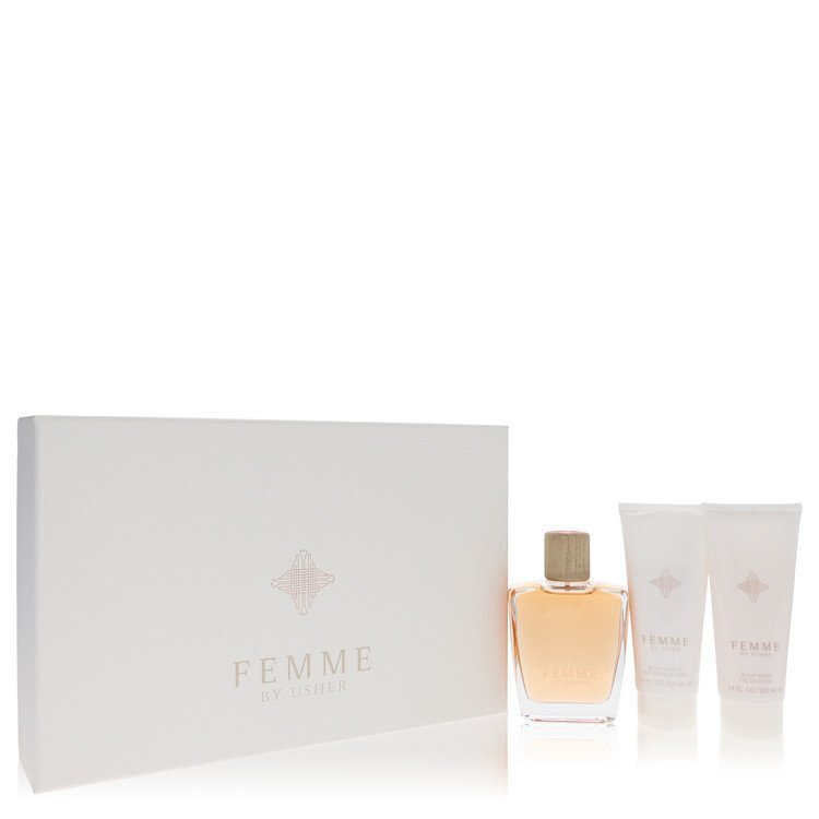 Usher Femme by Usher Gift Set -- 3.4 oz Eau De Parfum Spray + 3.4 oz Body Lotion + 3.4 oz Shower Gel (Women)